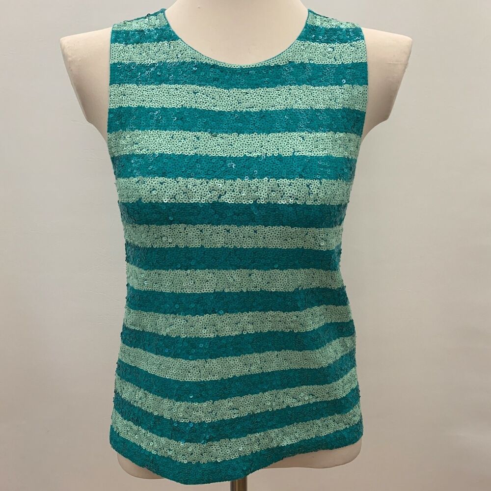J. Crew Women's Top X-Small Turquoise Green Sequins Sleeveless